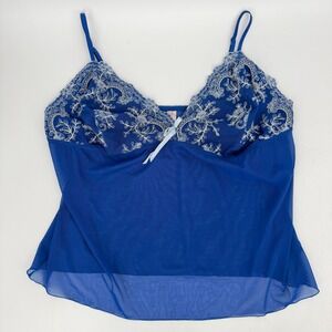 Cacique‎ Blue Embroidered Floral Sheer Mesh Babydoll Cami Top 18/20 Lingerie